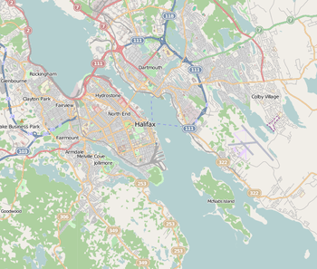 The Narrows centres Bedford Basin in the northwest, the inner harbour in the southeast, Halifax on the south shore and Dartmouth on the north shore.