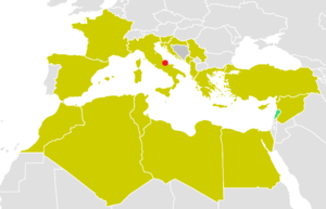 Map of Mediterranean basin showing the achievements of each nation during the 2009 Mediterranean Games