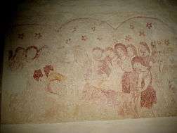  Medieval wall painting in the nave of Sutton Bingham Church