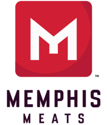 A white M on a red square with "Memphis Meats" below