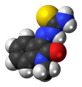 Space-filling model of the methisazone molecule