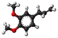 Ball-and-stick model of the methyl eugenol molecule