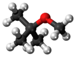 Ball-and-stick model of the MTBE molecule