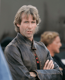 A photograph of Michael Bay on the set of Transformers