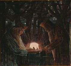 A 1909 illustration of kings in a dark forest