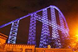 Steel structure illuminated at night