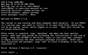 The MINIX 3.1.8 boot screen