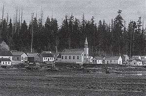 A view of the Mission Reserve circa 1886 with view of spire of church prior to 1909 remodelling