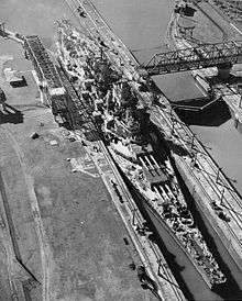 The USS Missouri fitting tightly in a canal lock