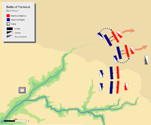 day 4 phase 1, showing Byzantine left center and wing pushing back respective Muslim divisions.
