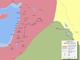 Map detailing the route of Khalid ibn Walid's invasion of Syria.