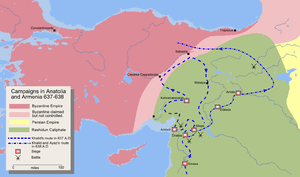 Map detailing the route of Khalid ibn Walid's invasion of Anatolia and Armenia