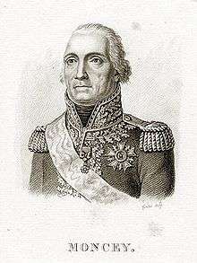 Black and white print of a square-faced man with wide-set eyes. He wears the elaborate early 1800s military uniform of a high-ranking officer, complete with epaulettes and lots of braid.