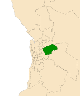 Map of Adelaide, South Australia with electoral district of Morialta highlighted