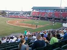 the infield of Five County Stadium during a game