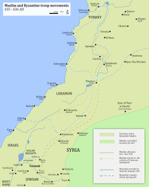 map of Muslim and Byzantine troop movement prior to yarmuk