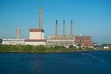 Mystic Generating Station from across the Mystic River