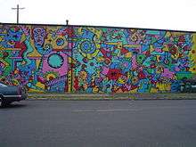 Photo of Machine, a mural by Portland artist Tom Cramer located in Northeast Portland, Oregon
