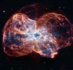 The planetary nebula NGC 2440 as photographed by the Hubble Space Telescope.