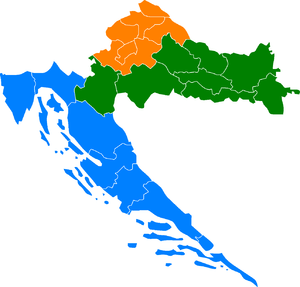 Division of Croatia into 3 sections, one coastal, one upper left, and one with the rest
