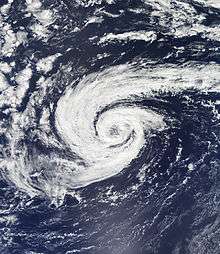 Tropical Storm Nadine with its eye-like feature on September 25, despite winds of only 45 mph (75 km/h)
