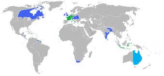 The allies of France are mainly concentrated in Europe while the allies of Austria include Britain and the latter's overseas territorial possessions in Canada and India, among other regions.