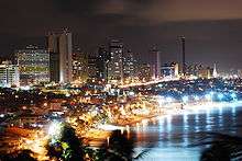 Natal pictured at night, by a body of water