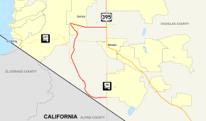 Nevada State Route 206 runs northwest to Genoa, before returning east to US 395.