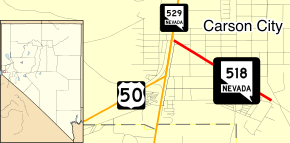 Nevada State Route 518 travels southeast from SR 529 / Business 395.