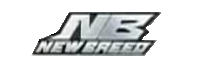 A text-only logo, featuring the letters "NB" on top, and the words "New Breed" directly underneath. The lettering is silver and outlined in black.