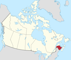 Map of Canada with New Brunswick highlighted in red