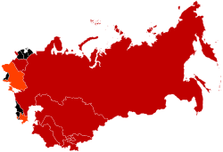 The Soviet Republics which drafted the New Union Treaty (orange and dark red) and the non-participating republics (black).