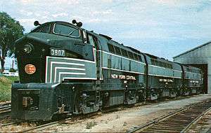 New York Central 3807 with "B" unit 3703 and "A" unit 3806 at back, 1958.