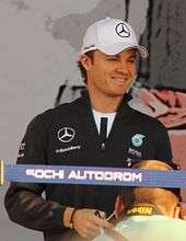 A picture of Nico Rosberg donning Mercedes Grand Prix attire.