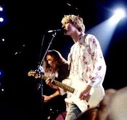 Kurt Cobain (foreground) and Krist Novoselic live at the 1992 MTV Video Music Awards