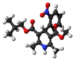 Ball-and-stick model of the nisoldipine molecule