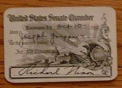 a black printed on yellow Senate gallery pass dated October 1951