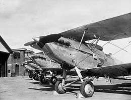 Lineup of military biplanes at an airfield