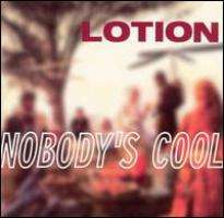 The words "LOTION" in purple and "NOBODY'S COOL" in a white outline are superimposed over a blurred photograph of a crowd surrounding a tree.