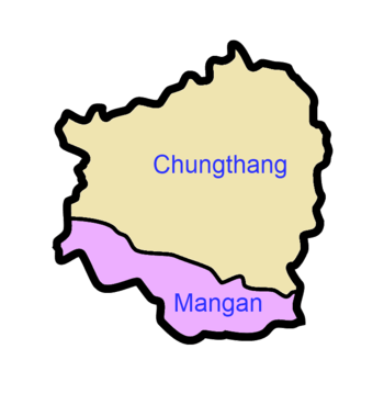 A clickable map of North Sikkim exhibiting its two subdivisions.