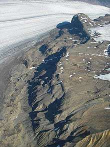 Rock exposed near glacial ice.