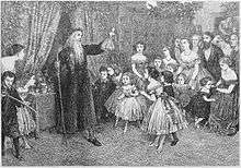 Engraving of Father Christmas at a children's party