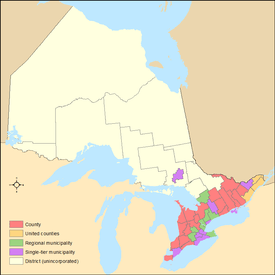 Ontario's census divisions by type from the 2011 federal census