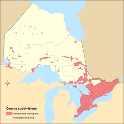 Distribution of Ontario's incorporated municipalities and unincorporated areas