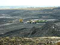 A large pit of coal