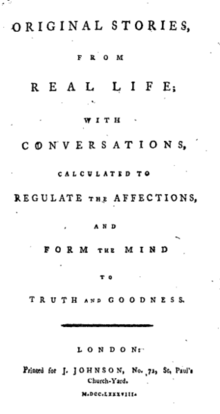 Page reads "Original Stories, from Real Life; with Conversations, Calculated to Regulate the Affections, and Form the Mind to Truth and Goodness. London: Printed for J. Johnson, No. 72, St. Paul's Church-Yard. M.DCC.LXXVIII."
