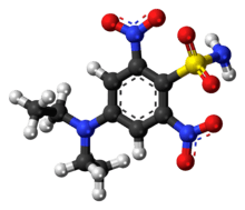 Ball-and-stick model of the oryzalin molecule