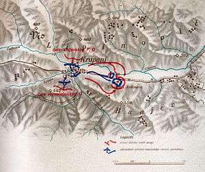 a colour map showing the dispositions of both insurgent and German forces at Krupanj