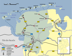 Map of East Frisia in Germany