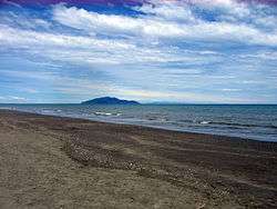 Phot of Otaki Beach with Kapiti Island in the distance